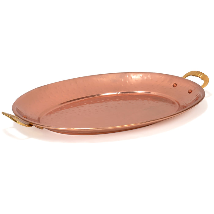 Red Co. Stainless Steel Oval Decorative Organizer Tray with Hammered Copper Finish and Brass Handles, 16" x 11" x 1.25"