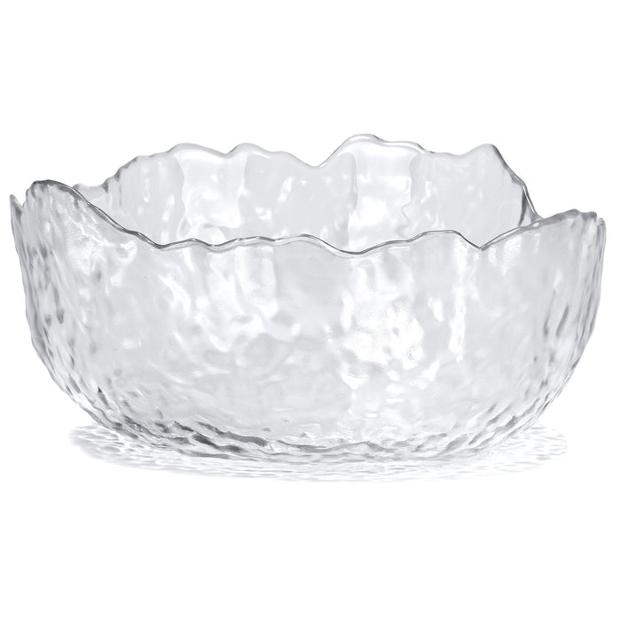 Red Co. 9.5" Large Textured Round Deep Clear Glass Salad Serving and Mixing Bowl with Torn Rim