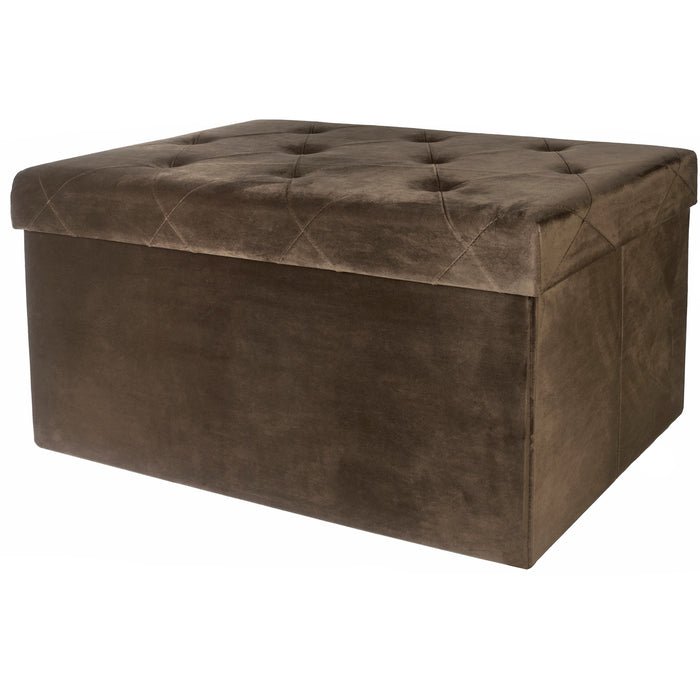 Velvet Rectangular Luxury Storage Ottoman with Padded Seat, Upholstered Collapsible Folding Bench & Foot Rest, 16x30 Inches
