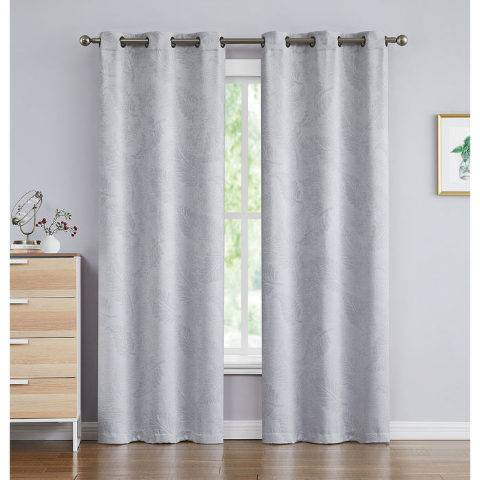 Red Co. Embossed Leaf Pattern Soft Decorative Blackout Window Curtains with Grommets 2 Piece Set