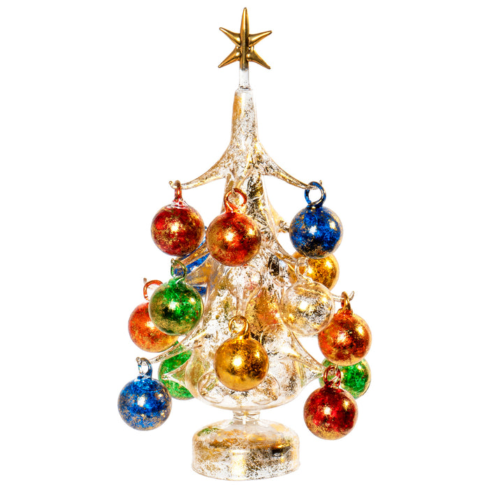 Vintage Inspired Mini Glass Christmas Tree with Removable Ornaments, BUON Natale Series — Lights Up!