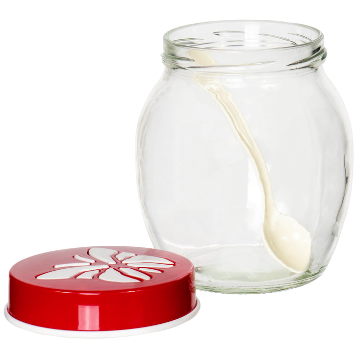 Red Co. Set of 3 Butterfly Jars, Glass Canister Food Storage with Assorted Colored Lids, 24oz Each