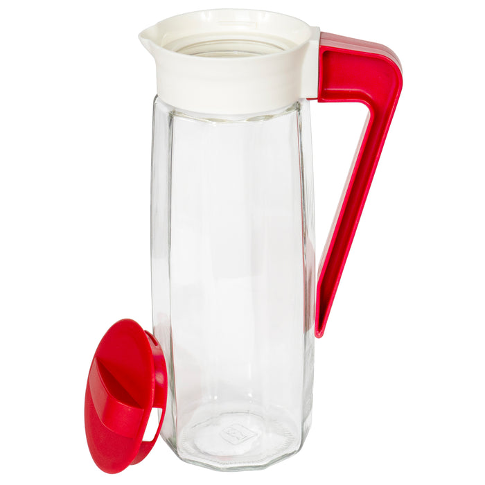 Red Co. Set of 2 Vintage Inspired 54 Oz Glass Pitcher with Twist-Close Lid and Handle, Hot Cold Water Jug, Juice and Iced Tea Beverage Carafe