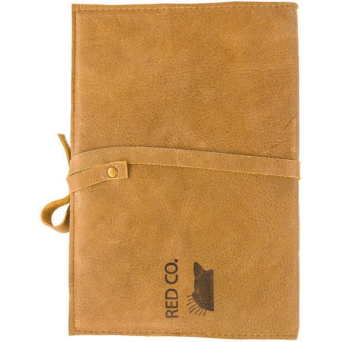 Red Co. Soft Genuine Leather Pocket Size Journal With Strap, 80 Blank Pages, Gold Brown