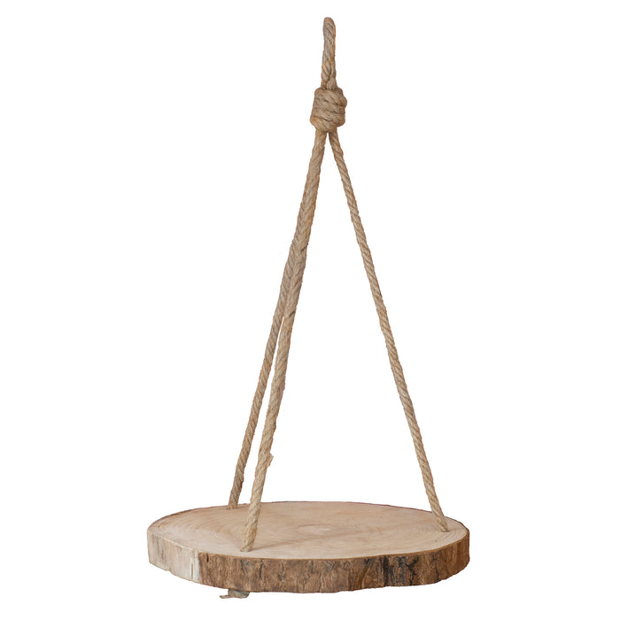 Red Co. Decorative Round Paulownia Wooden Slab Rustic Indoor Home Rope-Hanging Shelf