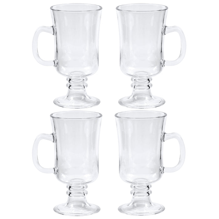 Red Co. Footed Clear Styrene-Acrylonitrile Resin Irish Coffee Mugs for Coffee, Cappuccinos, Lattes, Set of 4-8.45 Ounce