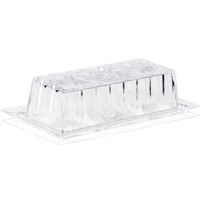 Red Co. Standard Size Rectangular Snowflake-Etched Clear Plastic Cheese Server & Butter Stick Dish Holder with Lid – Made in USA