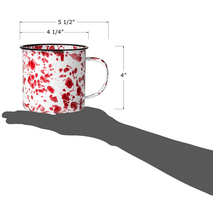 Red Co. Enamelware Metal Large Classic 22 Oz Round Coffee and Tea Mug with Handle, Red Marble/Black Rim – Splatter Design