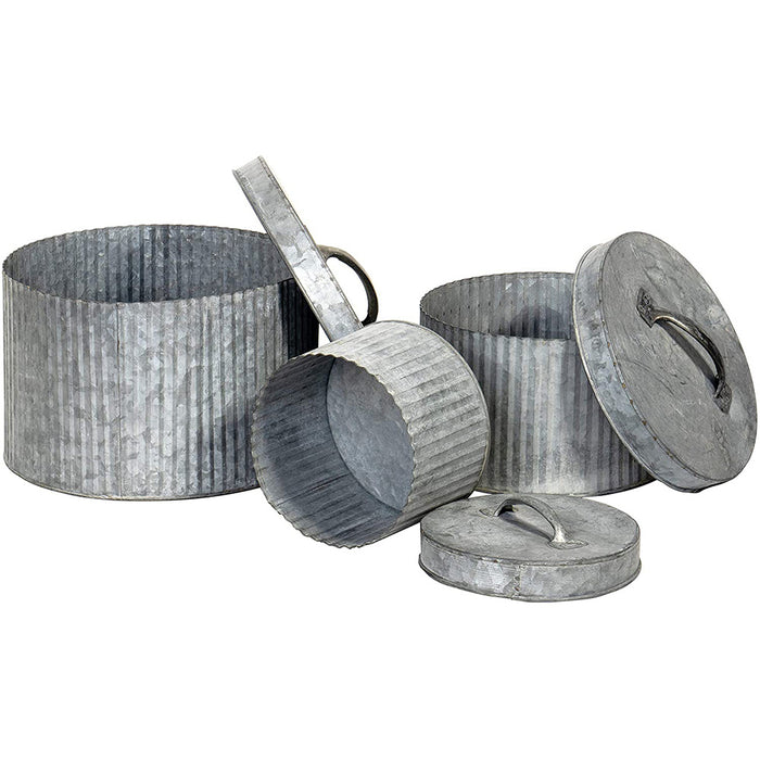 Red Co. Rustic Style 3 Piece Galvanized Metal Nesting Canisters with Lids for Storage and Organization 10"x7"