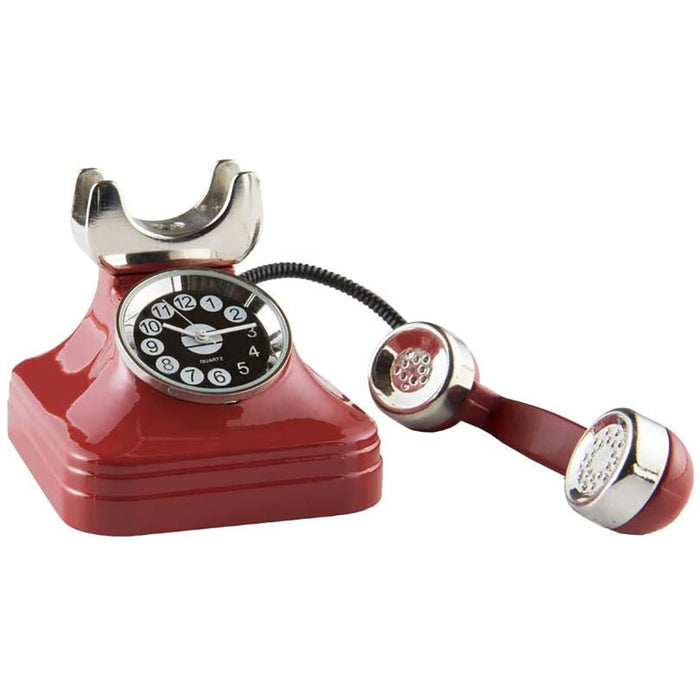 Red Co. Miniature Vintage Telephone, Novelty Desk Table Desktop Collectors Clock - 4"