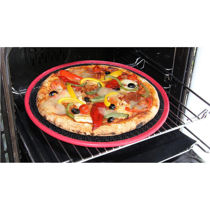 Non-Stick Mesh Pizza Oven Crisper Pan With Silicon Rim Covers, 14" Diameter - SET OF 2