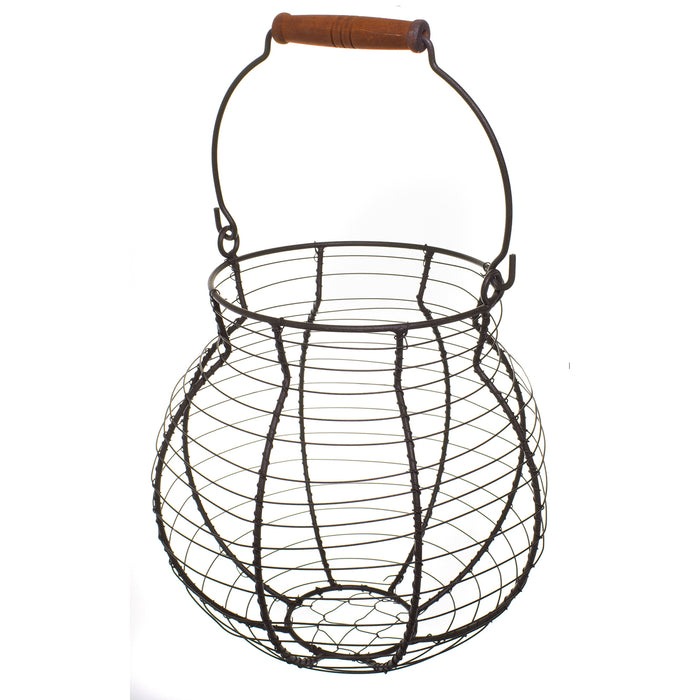 Red Co. All-Purpose Round Oval Basket, Gray Iron Wire with Distressed Wood Handle, 9 inch