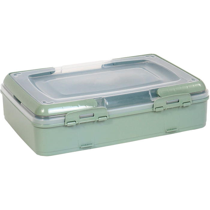 Red Co. Green Rectangular Pastry and Pie Carrying Box Folding Handle Multi Purpose Food Storage with Lid- 16.5" x 4.25" x 11.25"