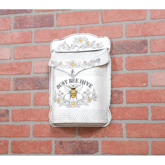 Red Co. Decorative White Distressed Metal Wall-Mounted Mailbox Storage Bin Post Office Box with Lid for Indoors – Busy Bee Hive