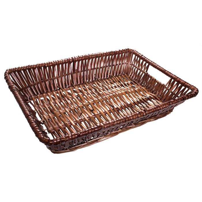 Natural Multipurpose Willow File Serving Tray Basket Letter Size Paper Document Tray Storage Organizer with Carved Handles in Brown for Table, Shelf, Drawer Decor - 17 x 12 x 3 Inches