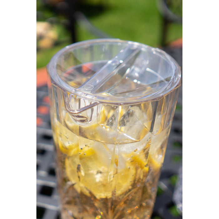 Break Resistant Crystal Clear Plastic Pitcher with Lid and 4 Tumbler Glasses Drinkware Set - Perfect for Iced Tea, Sangria, Lemonade (88 fl oz. pitcher - 14 fl oz. glasses)