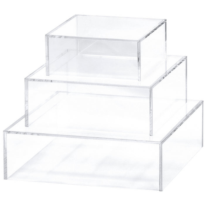 Red Co. Crystal Clear Small Acrylic Cubic Display Riser Stands with Hollow Bottoms | Transparent - 3-Pack