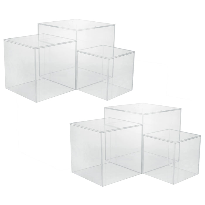 Red Co. Crystal Clear Acrylic Cube Display Nesting Riser Stands with Hollow Bottoms | Transparent - 3-Pack