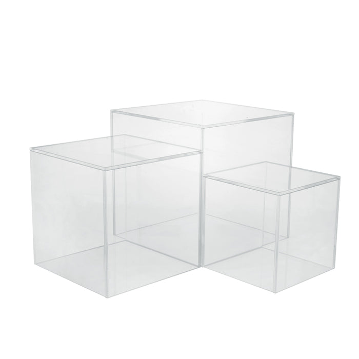 Red Co. Crystal Clear Acrylic Cube Display Nesting Riser Stands with Hollow Bottoms | Transparent - 3-Pack