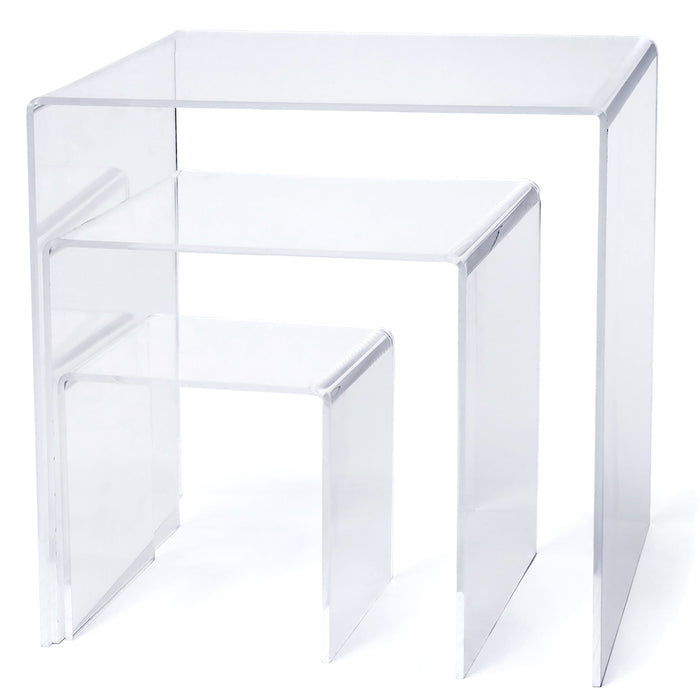 Set of 3 Premium Quality Clear Acrylic Display Stand Risers, 1/8 Inches Thick - 4, 6, 8 Inches