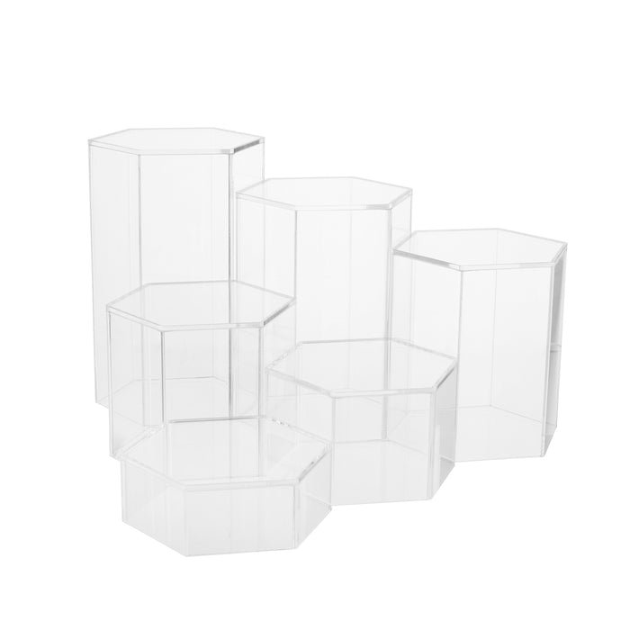 Red Co. Hexagonal Acrylic Jewelry Figure Showcase Display Riser Stands with Hollow Bottoms |6-Pack