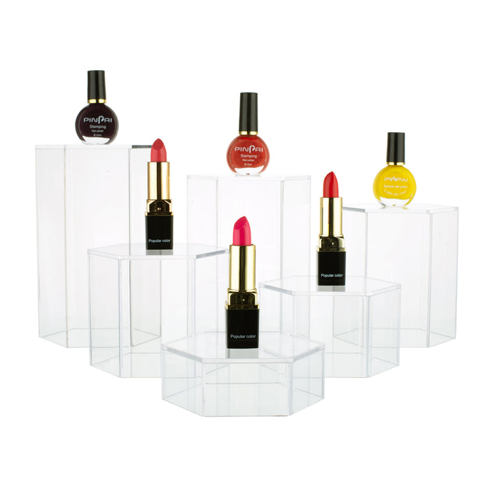 Belle Vous Wooden Hexagonal Display Risers (6 Pack) – Wooden Stands for Shelves and Counters – Step-by-Step Skirting Boards For Jewelry, Sale, Miniatures, Cupcakes and Desserts Belle Vous Wooden Hexagonal Display Risers (6 Pack) – Wooden Stands for Shelves and Counters – Step-by-Step Skirting Boards For Jewelry, Sale, Miniatures, Cupcakes and Desserts