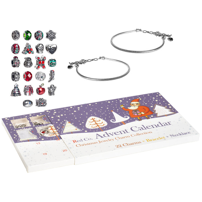 Red Co. Christmas Advent Charm Calendar with 1 Bracelet, 1 Necklace & 22 Unique Charms Jewelry Set - 24 Gifts Total Present for Daughter, Niece, Granddaughter