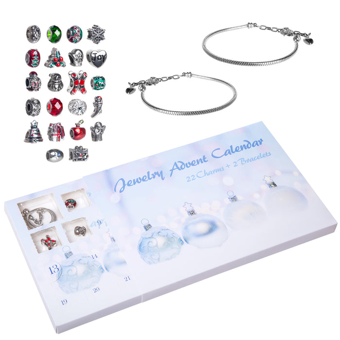 Red Co. Christmas Advent Charm Calendar with 2 Bracelets & 22 Unique Charms Jewelry Set - 24 Gifts Total Present for Daughter, Niece, Granddaughter