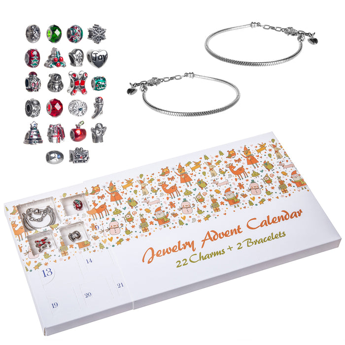 Red Co. Christmas Advent Charm Calendar with 2 Bracelets & 22 Unique Charms Jewelry Set - 24 Gifts Total Present for Daughter, Niece, Granddaughter