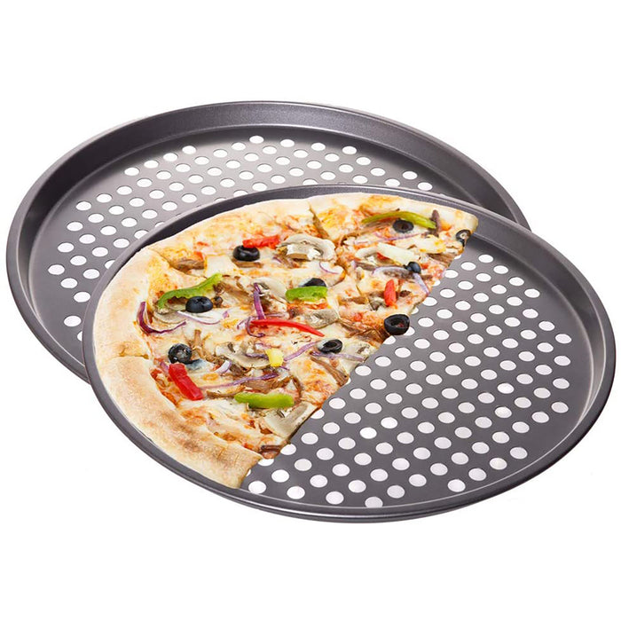 Nonstick Coating Carbon Steel Pizza Baking Pan - Crisper with Holes, 13"