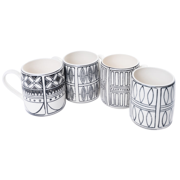 Tribal Collection Stoneware Mug, Hand-Painted Black & White Design, 14 Ounce