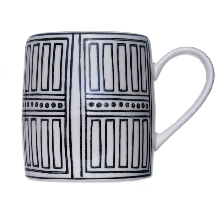 Tribal Collection Stoneware Mug, Hand-Painted Black & White Design, 14 Ounce