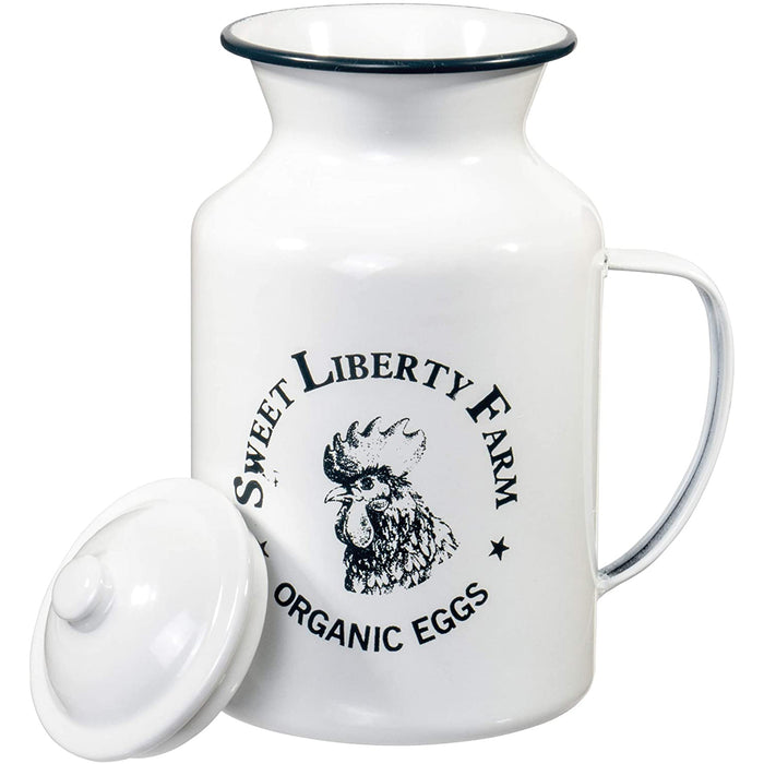 Red Co. Sweet Liberty Farms Canister, One Handle with Lid, White Metal and Black Trim, 9 Inches Tall, (6.5" W x 4.75" D x 9" T)