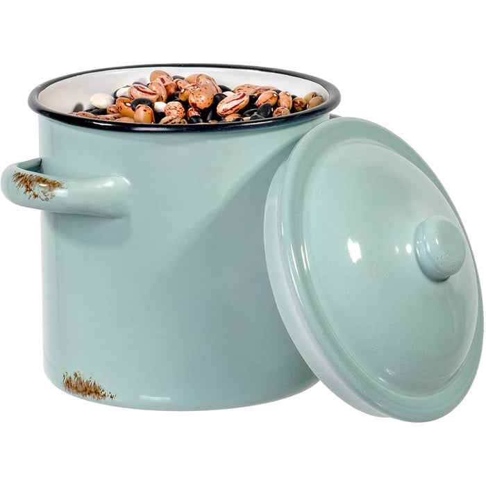 Red Co. All-Purpose Small Metal Canister, Two Handles and Lid, Blue with Black Trim, 6 Inches Tall, 6" W x 4.5" D x 6" H
