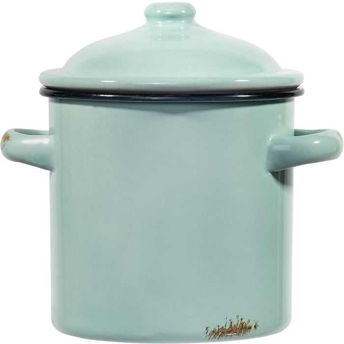 Red Co. All-Purpose Small Metal Canister, Two Handles and Lid, Blue with Black Trim, 6 Inches Tall, 6" W x 4.5" D x 6" H