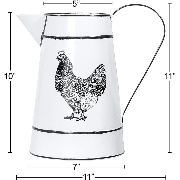Red Co. Henny Hen Pitcher Vase, White Metal with Single Handle, 11 Inches