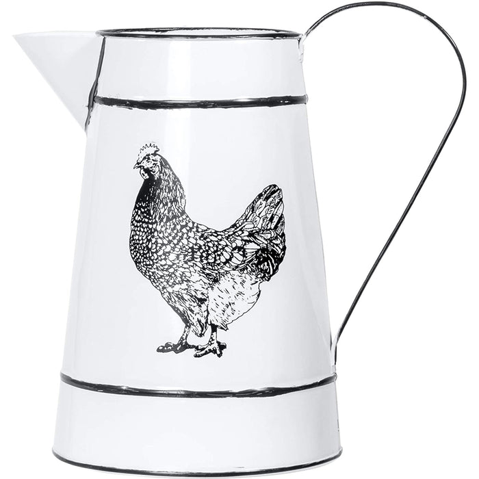 Red Co. Henny Hen Pitcher Vase, White Metal with Single Handle, 11 Inches