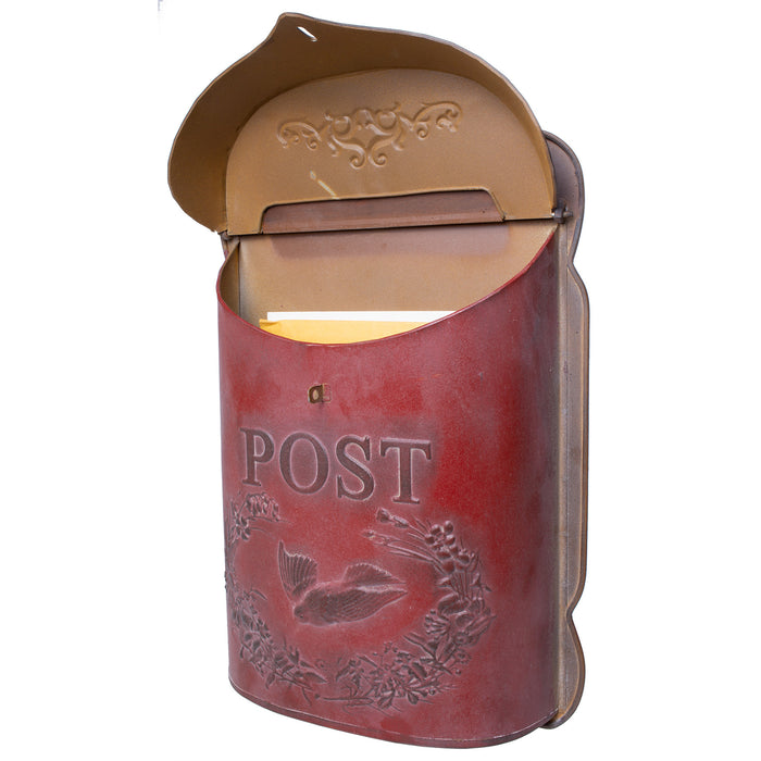 Red Co. Aged Vintage Inspired Shabby Chic Large Metal Decorative Post Mail Box, Wall Mounted Design, 10 x 15 Inches