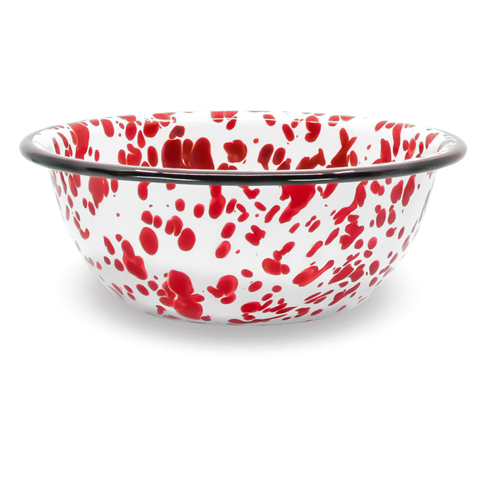 Red Co. Set of 4 Enamelware Metal Classic 20 oz Round Cereal Bowl, Marble/Black Rim - Splatter Design