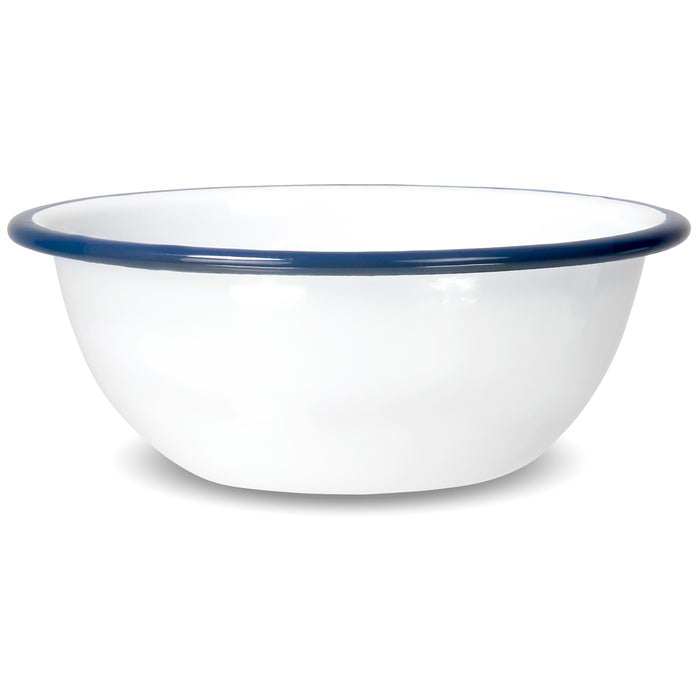 Red Co. Set of 4 Enamelware Metal Classic 20 oz Round Cereal Bowl, Solid White/Colored Rim