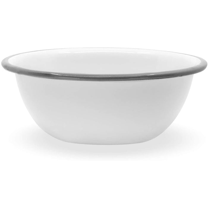 Red Co. Set of 4 Enamelware Metal Classic 20 oz Round Cereal Bowl, Solid White/Colored Rim