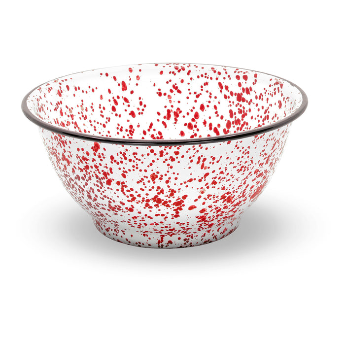 Red Co. Set of 2 Enamelware Metal Large Classic 4 quart Round Salad Serving Bowl, Marble/Black Rim - Splatter Design