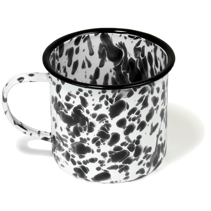 Red Co. Set of 6 Enamelware Metal Medium Classic 12 Oz Round Coffee and Tea Mug with Handle, Marble/Black Rim – Splatter Design