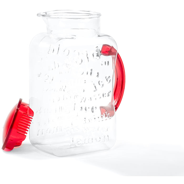 Red Co. Clear Hard Plastic Break Resistant Summer Pitcher with Colored Strainer Lid and Handle, 74.5 oz.