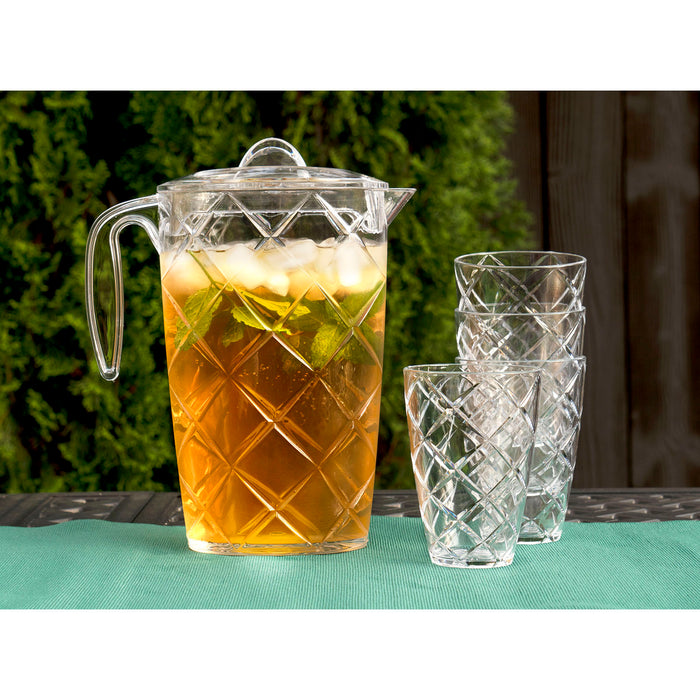 Red Co. Durable Plastic Pitcher with Lid and 4 Tumbler Glasses Set — Red  Co. Goods