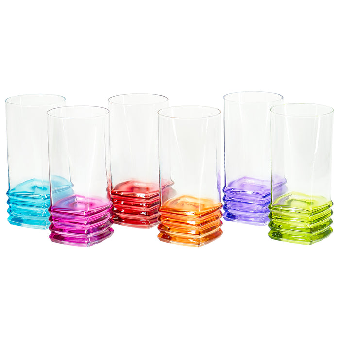 Color Wave Contemporary Style Clear Glass Tumblers, 11.25 ounces, Set of 6