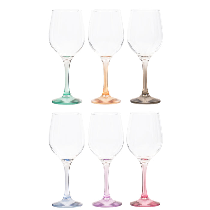Red Co. Colored Stem Clear Wine Glass for Red, White, Pink Wine, Cocktails, 11.75 Ounce - Set of 6