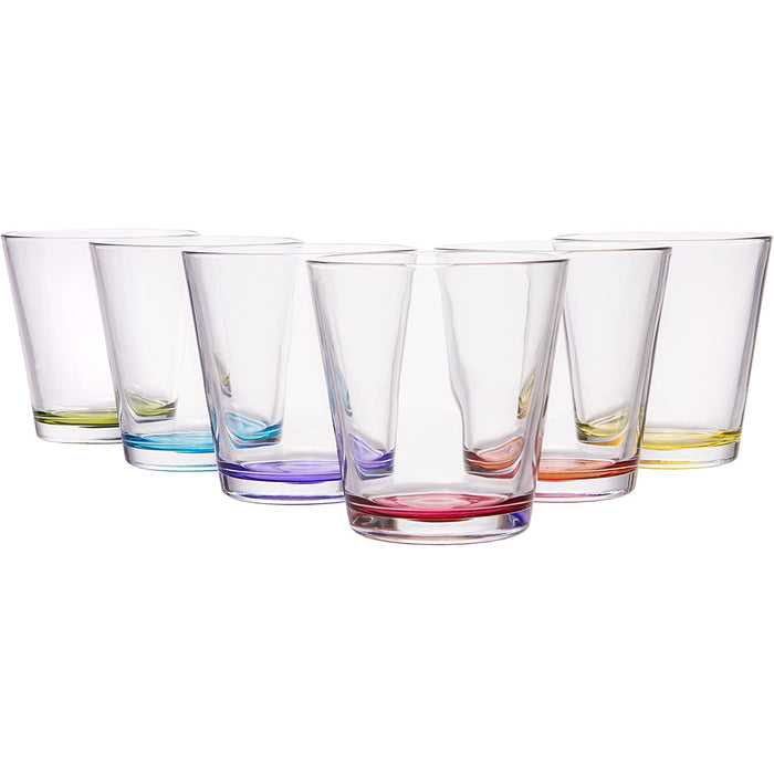 8 Oz Colored Base Short Rocks Water Drinking Glass Tumbler Set of