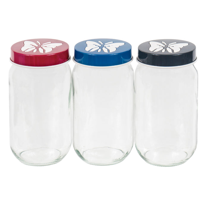 Red Co. 3 Piece Glass Canister Food Storage Jar Set with Assorted Colored Lids