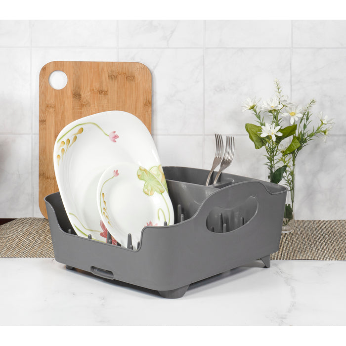 Red Co. Kitchen Countertop Plastic Dish and Cutlery Drying Rack with Drainage 14.5" x 13" x 6"